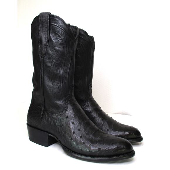 New TECOVAS The Wyatt II Midnight Ostrich Leather Men 11D Western Cowboy Boots - Picture 2 of 12